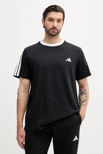 Bavlnené tričko adidas Essentials 3-stripes pánske, čierna farba, s nášivkou, JV6762