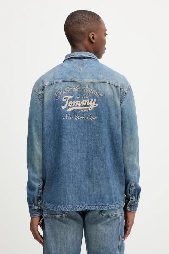 Rifľová košeľa Tommy Jeans modrá farba, voľný strih, s klasickým golierom, DM0DM21918