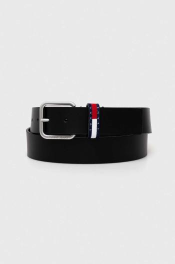 Kožený opasok Tommy Jeans pánsky,čierna farba,AM0AM12337