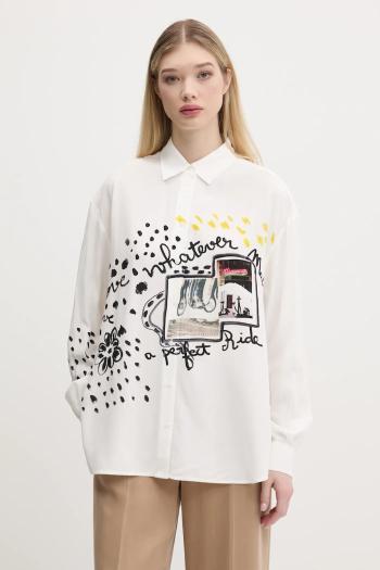 Košeľa Desigual PERSÉFONE dámska, biela farba, voľný strih, s klasickým golierom, 25SWCW41