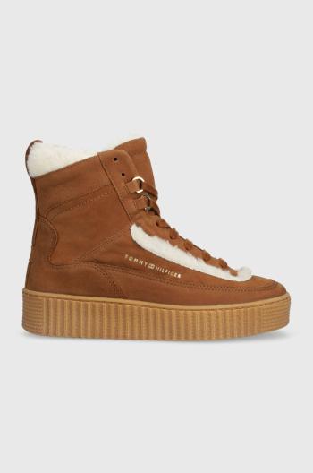 Tenisky Tommy Hilfiger ESSENTIAL LACE UP WARMBOOTIE hnedá farba, FW0FW07503