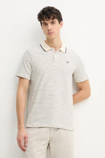 Bavlnené polo tričko Guess pánske, béžová farba, vzorované, M5GP06 KCSH1