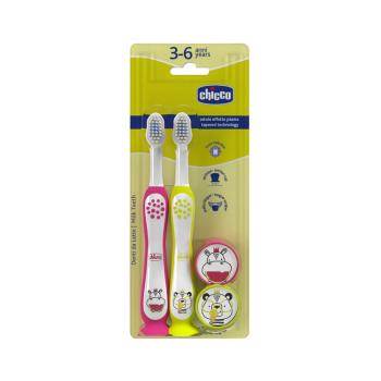 CHICCO Set zubných kefiek pre deti Hippo-Panda 3-6r, 2ks