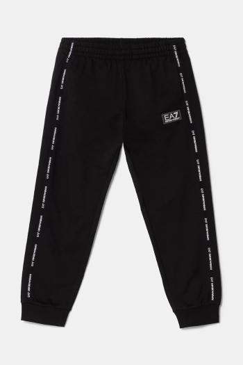 Detské bavlnené tepláky EA7 Emporio Armani čierna farba, s potlačou, 7B000058 AF10380