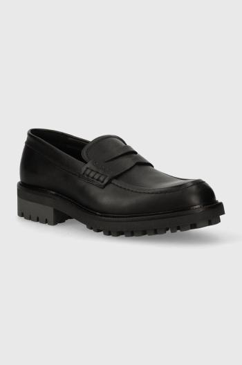 Kožené mokasíny Calvin Klein pánske, čierna farba, HM0HM01389