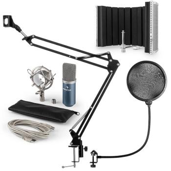 Auna MIC-900BL USB mikrofónová sada V5 kondenzátorový mikrofón, pop filter, mikrofónový absorbčný panel, mikrofónové rameno modrá farba