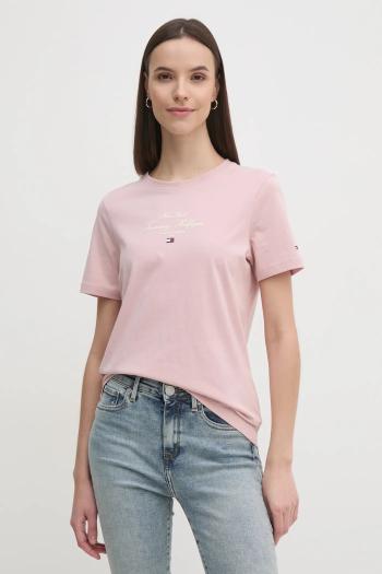Bavlnené tričko Tommy Hilfiger dámske, ružová farba, WW0WW43895