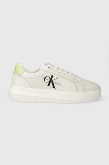 Kožené tenisky Calvin Klein Jeans CHUNKY CUPSOLE MONO LTH WN béžová farba, YW0YW00823