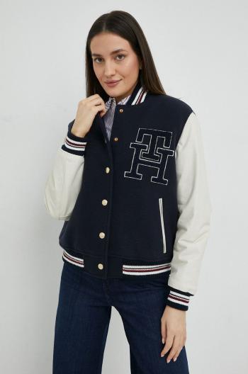 Vlnená bunda Tommy Hilfiger tmavomodrá farba, prechodná
