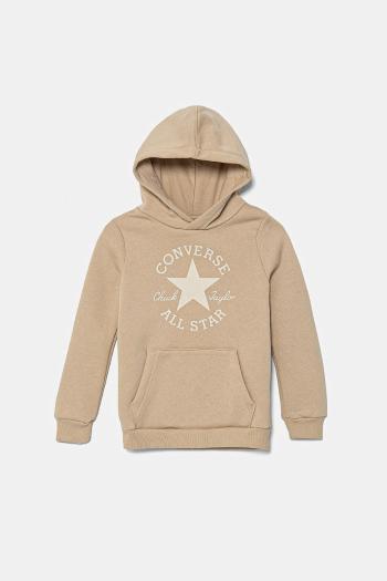 Detská mikina Converse béžová farba, s kapucňou, s potlačou, 8CG575