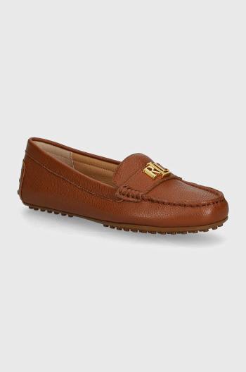 Kožené mokasíny Lauren Ralph Lauren Barnsbury dámske, hnedá farba, na plochom podpätku, 802942768002