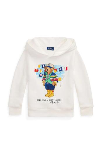 Detská mikina Polo Ralph Lauren biela farba, s kapucňou, s potlačou, 322974848001
