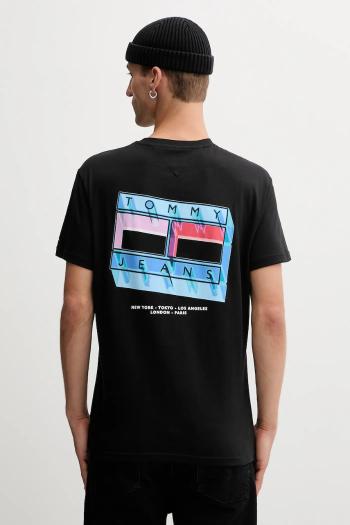Bavlnené tričko Tommy Jeans pánske, čierna farba, vzorované, DM0DM21980