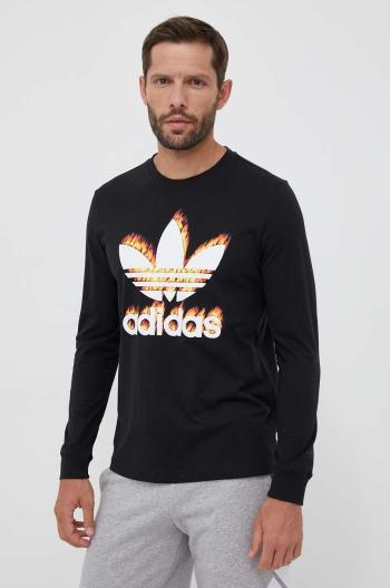 Bavlnené tričko s dlhým rukávom adidas Originals čierna farba, s potlačou