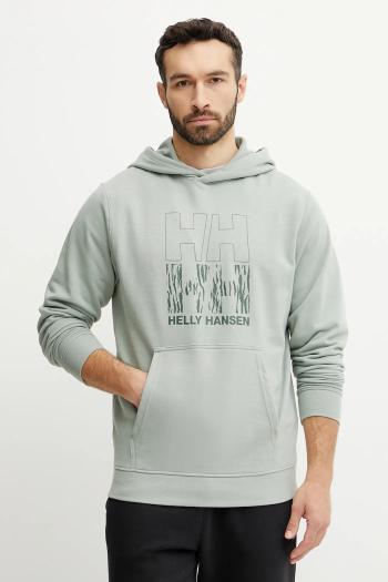 Mikina Helly Hansen pánska, zelená farba, s kapucňou, s nášivkou