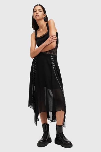 Sukňa AllSaints LUNA čierna farba, midi, áčkový strih, W013RB