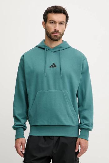 Mikina adidas Feelcozy tyrkysová farba, s kapucňou, s nášivkou, KB7650