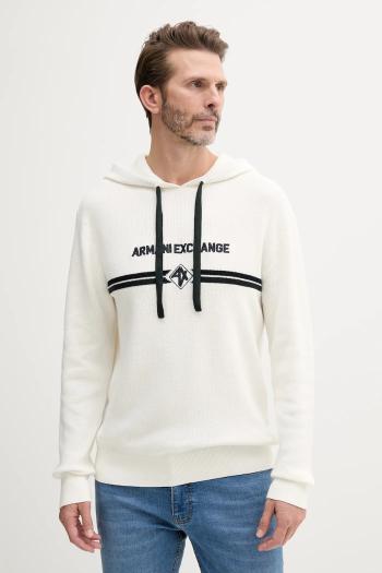 Bavlnený sveter Armani Exchange pánsky, biela farba, tenký, s rolákom, XM000180 AF11960