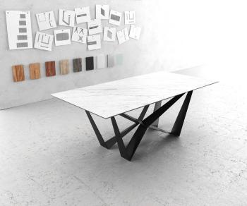 Jedálenský stôl Edge 200x100cm Laminam® keramická biela podnož plochá