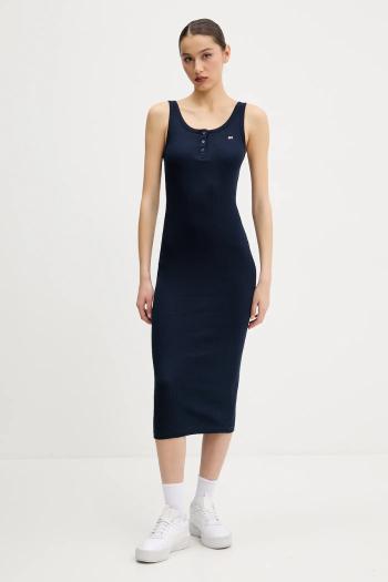 Bavlnené šaty Tommy Jeans tmavomodrá farba, midi, priliehavé, DW0DW19477