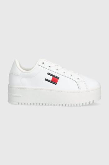 Kožené tenisky Tommy Jeans TJW FLATFORM ESS biela farba, EN0EN02518
