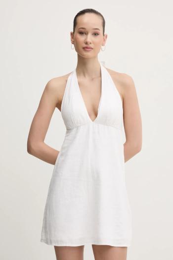Ľanové šaty Hollister Co. biela farba, mini, áčkový strih, KI359-5067