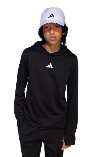 Detská mikina adidas čierna farba, s kapucňou, s potlačou, JJ1041