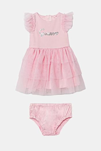 Dievčenské šaty Guess ružová farba, mini, áčkový strih, A5RK02 KAUH0