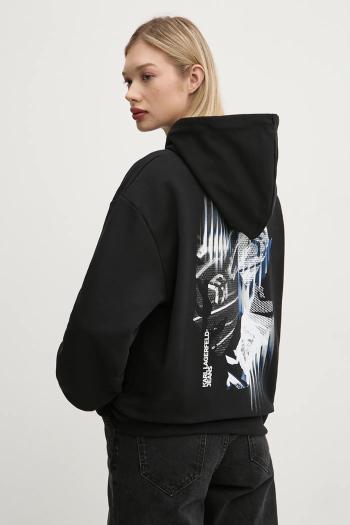 Bavlnená mikina Karl Lagerfeld Jeans dámska, čierna farba, s kapucňou, s potlačou, A1W20019