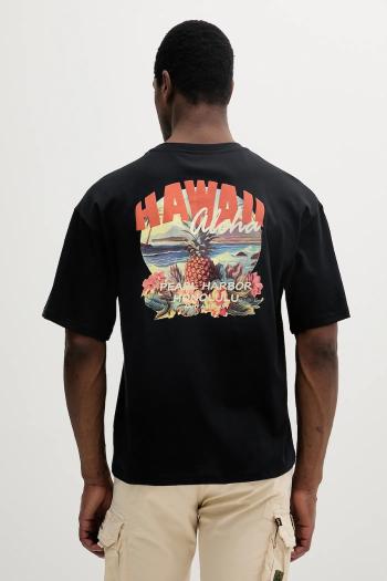 Bavlnené tričko Alpha Industries Hawaii Aloha T BP pánske, čierna farba, vzorované, 156535