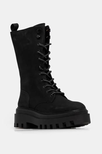 Členkové topánky Calvin Klein Jeans FLATFORM LACE UP BOOT MG NB dámske, čierna farba, na platforme, YW0YW01683