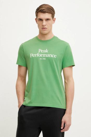 Bavlnené tričko Peak Performance pánsky, zelená farba, s potlačou