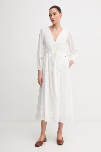 Bavlnené šaty Pepe Jeans DEEPTY béžová farba, midi, áčkový strih, PL953693