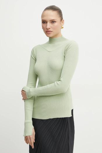 Sveter Victoria Beckham dámsky, zelená farba, tenký, s polorolákom, 1125KTP006102A