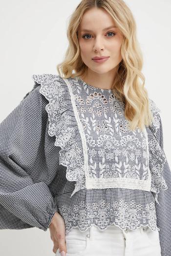 Blúzka Weekend Max Mara dámska, tmavomodrá farba, vzorovaná, 2515111011600