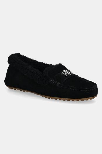 Semišové mokasíny Lauren Ralph Lauren Barnsbury Sp dámske, čierna farba, na plochom podpätku, 802945667001