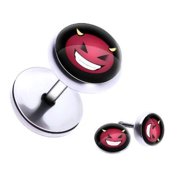 Okrúhly oceľový fake plug so smejúcim sa diablikom