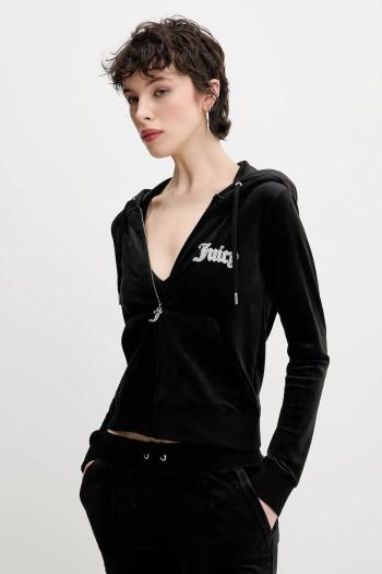Velúrová mikina Juicy Couture ROBERTSON CAVIAR dámska, čierna farba, s nášivkou, JCBAS125805