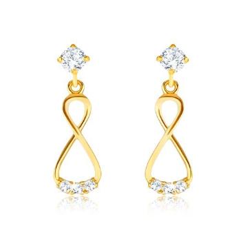 Briliantové zlaté náušnice 585 - visiaca osmička, číre diamanty