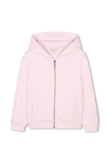 Detská bavlnená mikina Michael Kors ružová farba, s kapucňou, s nášivkou, R30327