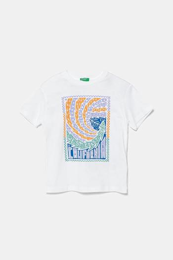 Detské bavlnené tričko United Colors of Benetton biela farba, s potlačou, 3I1XC10P7