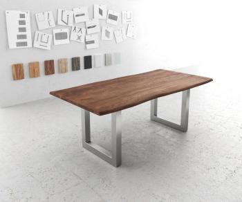 Jedálenský stôl Edge 200x100 Akácia hnedá Nerezová široká podnož