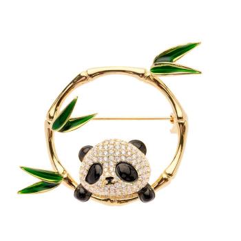 Oliver Weber Pozlátená brošňa s kryštálmi Panda Bamboo 58063G