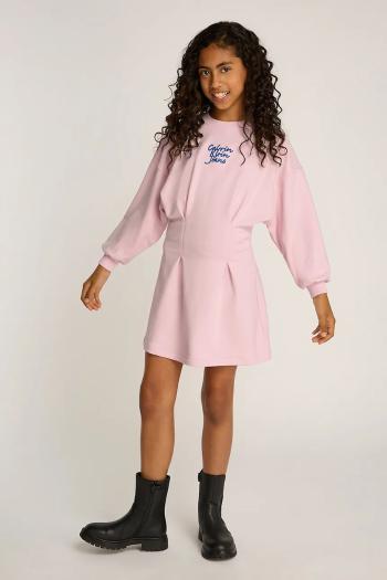 Dievčenské šaty Calvin Klein Jeans ružová farba, mini, áčkový strih, IG0IG02773