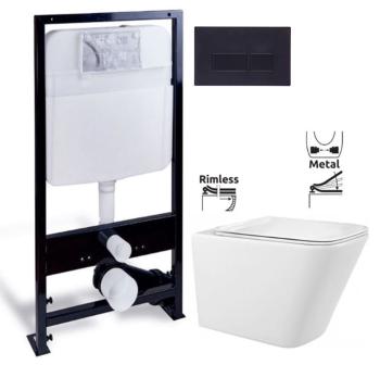 PRIM predstenový inštalačný systém s čiernym tlačidlom 20/0044 + WC REA Raul Rimless + SEDADLO PRIM_20/0026 44 RA1