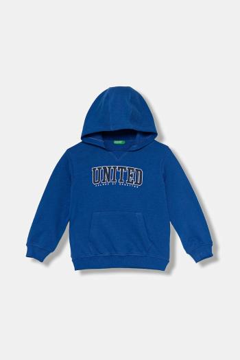Detská bavlnená mikina United Colors of Benetton modrá farba, s kapucňou, s potlačou, 3J68G200Q