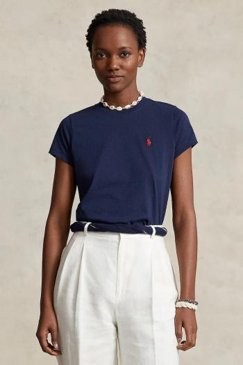 Bavlnené tričko Polo Ralph Lauren dámske, tmavomodrá farba, 211898698