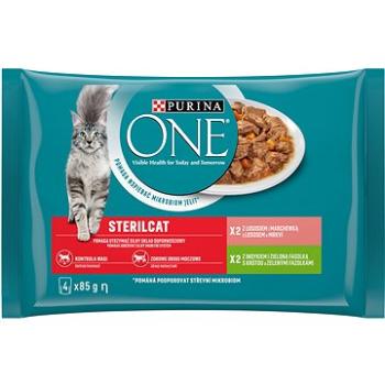 Purina ONE Sterilcat minifiletky s morkou a zelenými fazuľkami, s lososom a mrkvou 4 × 85 g (7613038648293)