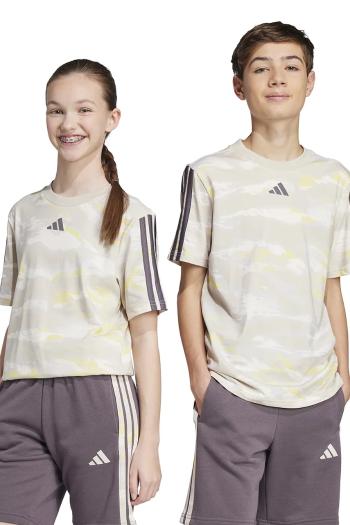 Detské bavlnené tričko adidas béžová farba, vzorované, JC7491