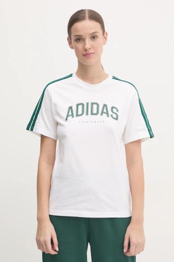 Bavlnené tričko adidas W L SOFTS Collegiate dámske, biela farba, JN9128